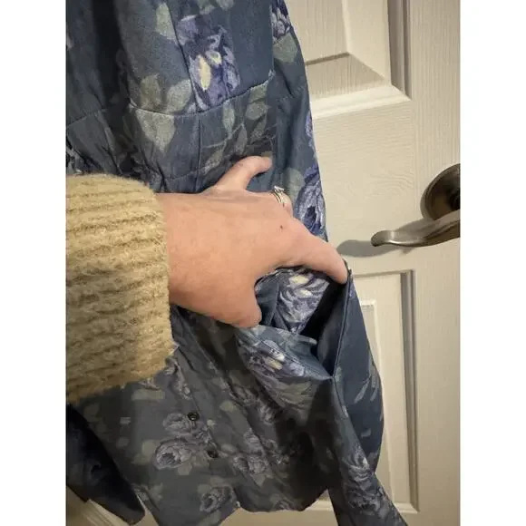 Lularoe New Stacie Shirt Dress Drawstring Button Up Pockets Blue Floral Plus 2XL - Picture 8 of 11